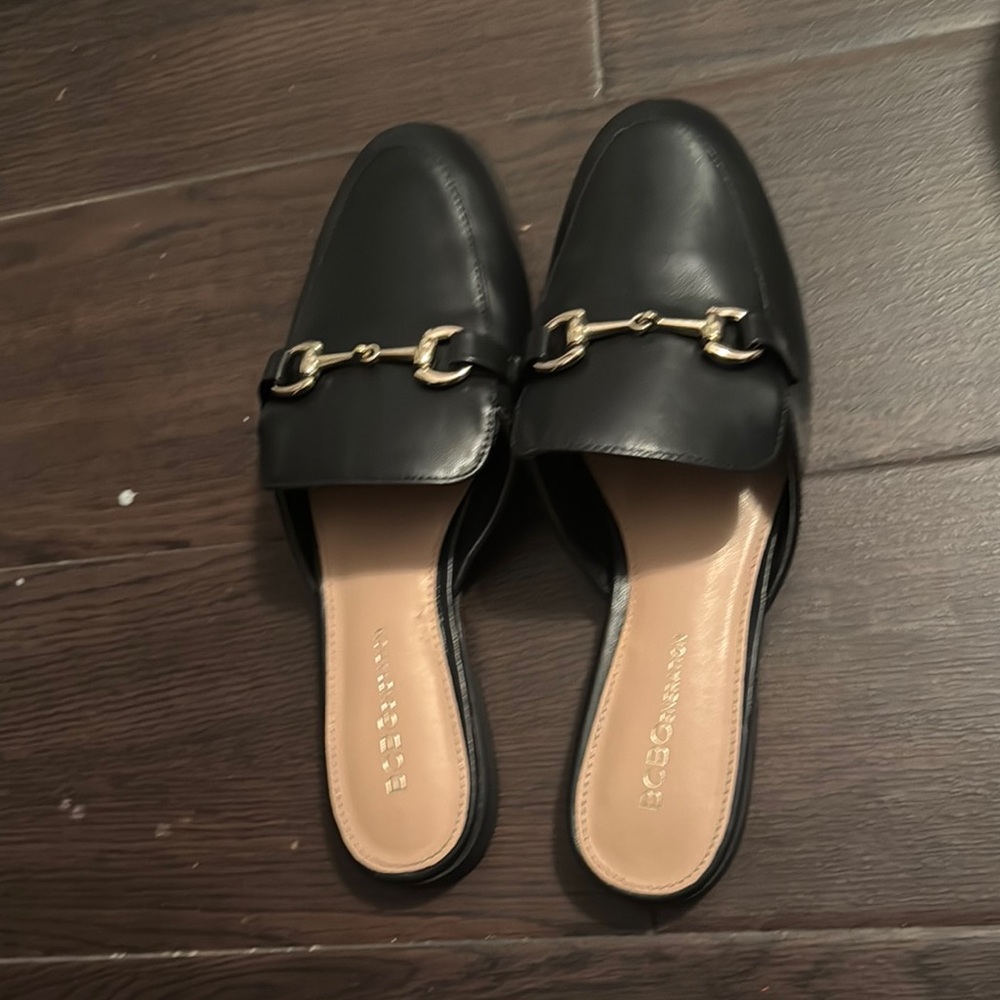 BCBGeneration Black Loafers with Gold Buckles